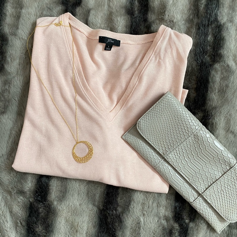 J. Crew Super Soft V Neck Pink Sweater J7891 L